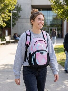 PUMA  Pink & Light Blue Tie-Dye Backpack with Black Trim